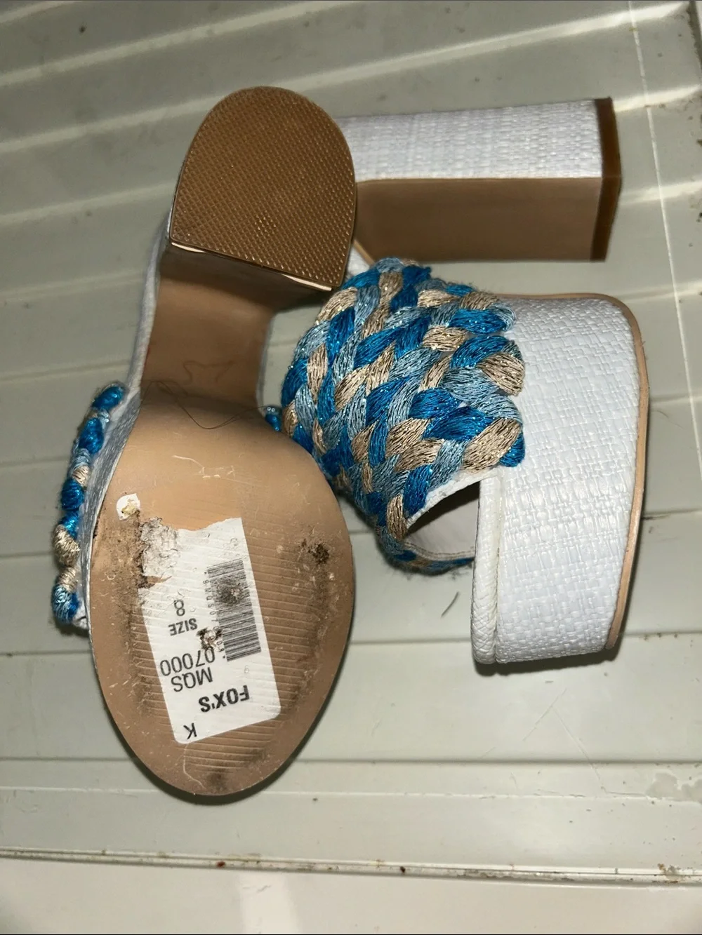White Platform Heels with Braided Blue Accents